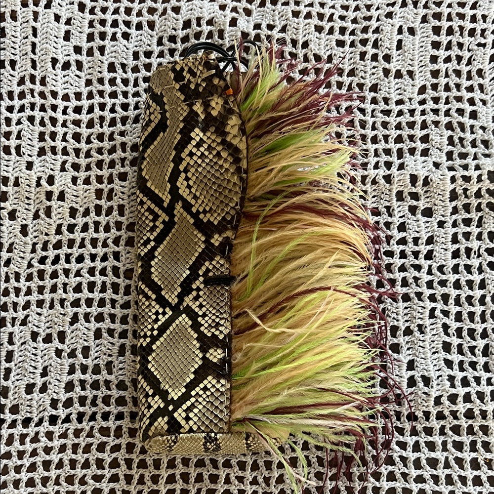 Beer Koozie Snakeskin Hide with Feather Accents